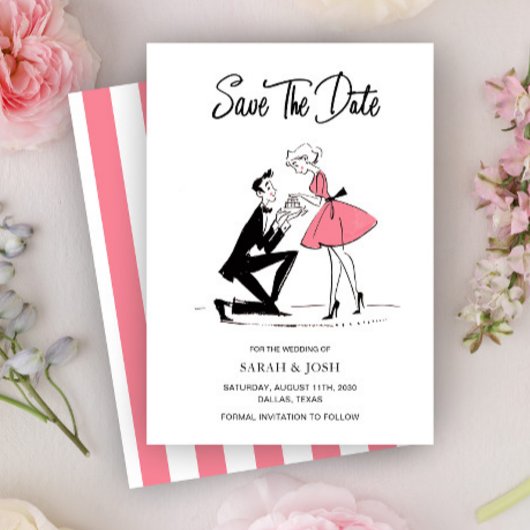  Bewaar de datum Modern Pink Hand Drawn Kaart
