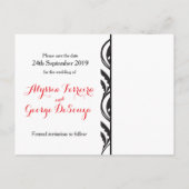 Bewaar de datum modern rode dianthus bruiloft brie aankondigingskaart (Achterkant)