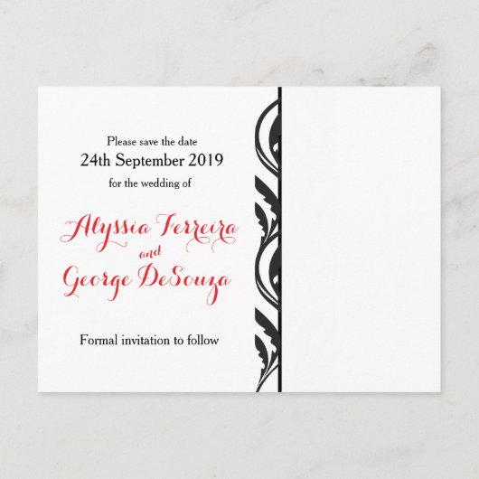 Bewaar de datum modern rode dianthus bruiloft brie aankondigingskaart (Achterkant)