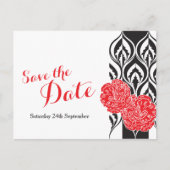 Bewaar de datum modern rode dianthus bruiloft brie aankondigingskaart (Voorkant)