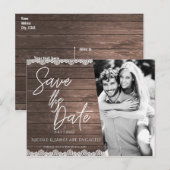 Bewaar de datum Modern rustiek hout & kant foto Aankondigingskaart (Voorkant / Achterkant)