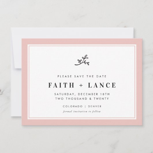 BEWAAR DE DATUM modern takje schattige rand roze r Save The Date (Voorkant)