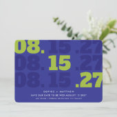 BEWAAR DE DATUM moderne blokletters datum blauw gr (Staand voorkant)