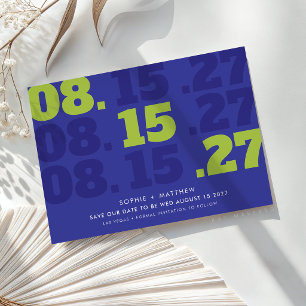 BEWAAR DE DATUM moderne blokletters datum blauw gr
