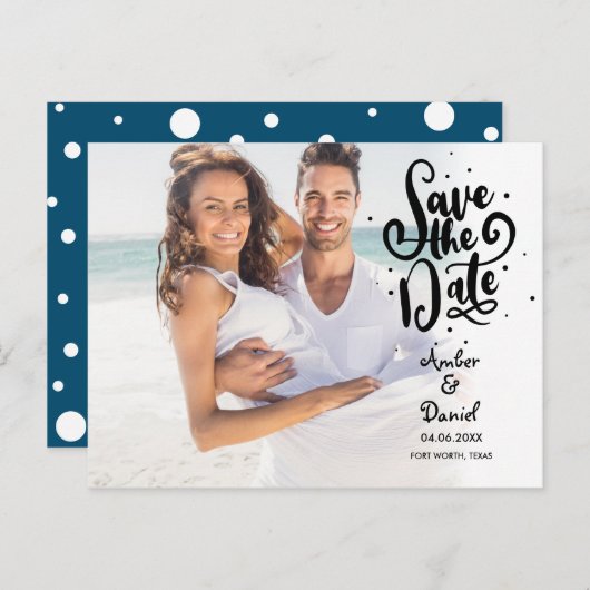 Bewaar de datum moderne chic script foto briefkaart (Voorkant / Achterkant)