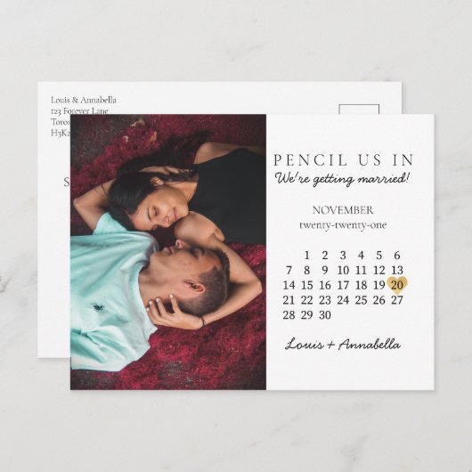 Bewaar de datum Moderne kalender Gouden Hart Nov 2 Briefkaart (Voorkant / Achterkant)