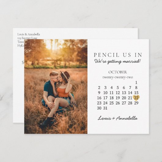 Bewaar de datum Moderne kalender Gouden Hart okt 2 Briefkaart (Voorkant / Achterkant)