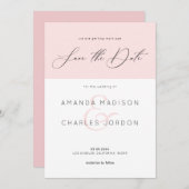 Bewaar de datum moderne typografie roze en wit kaart (Voorkant / Achterkant)