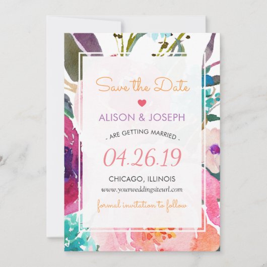 Bewaar de datum | Moderne waterverf tuin bloemen Save The Date (Voorkant)