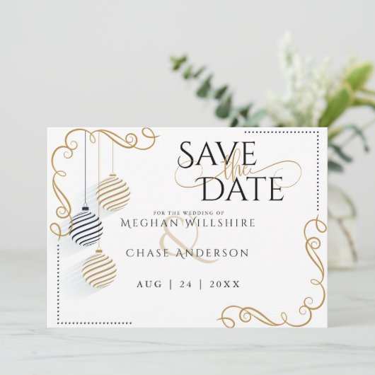 Bewaar de datum  |  Moderne Zwarte en Gouden Balle Save The Date (Staand voorkant)