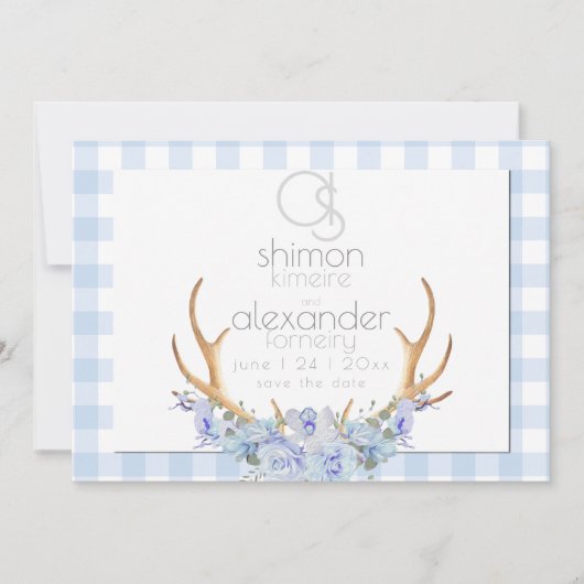 Bewaar de datum | Monogram Blauw Gingang Bloemen B Save The Date (Voorkant)