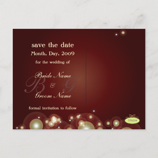 Bewaar de datum, monogram + champagnebubbels aankondigingskaart (Achterkant)