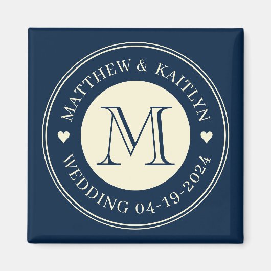 Bewaar de datum Monogram Hart Diepzee Blauw Magneet (Voorkant)