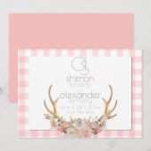 Bewaar de datum | Monogram Korallen Gingham Bloeme Save The Date (Voorkant / Achterkant)