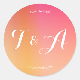 Bewaar de datum Monogram Modern Zonsondergang Ombr Ronde Sticker