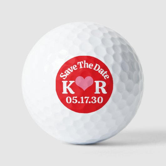 BEWAAR DE DATUM Monogram Roze Hart & Rode Achtergr Golfballen (Voorkant)