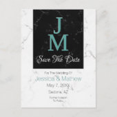 Bewaar de datum, Monogram wit & zwart marmer, DIY Aankondigingskaart (Voorkant)