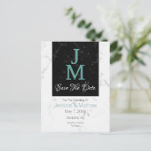 Bewaar de datum, Monogram wit & zwart marmer, DIY Aankondigingskaart (Staand voorkant)