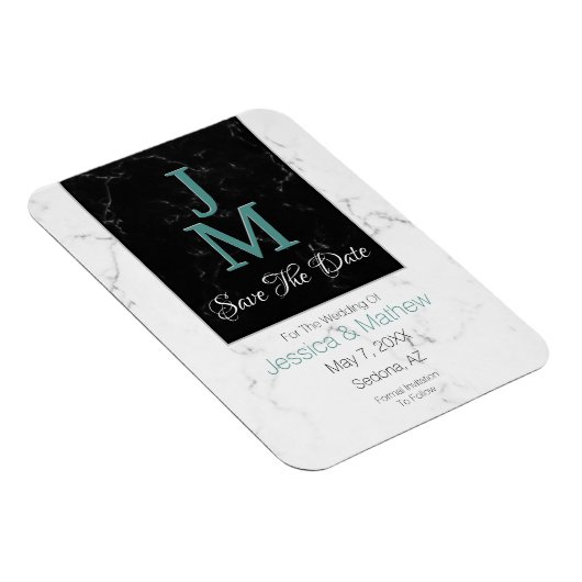 Bewaar de datum, Monogram wit & zwart marmer, DIY Magneet (Rechterzijde)