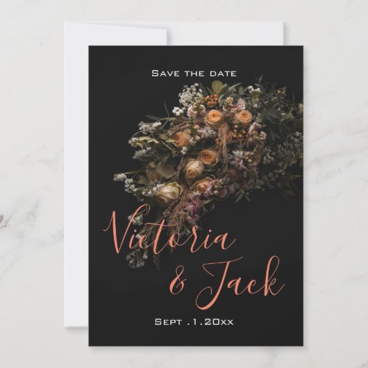 Bewaar de datum Moody Bloemig,sinaasappel Wit Bloe Kaart (Voorkant)