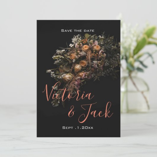 Bewaar de datum Moody Bloemig,sinaasappel Wit Bloe Kaart (Staand voorkant)