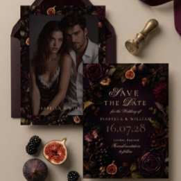 Bewaar de datum Moody Dark Burgundy Bloemen Kaart