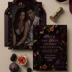 Bewaar de datum Moody Dark Burgundy Bloemen Kaart