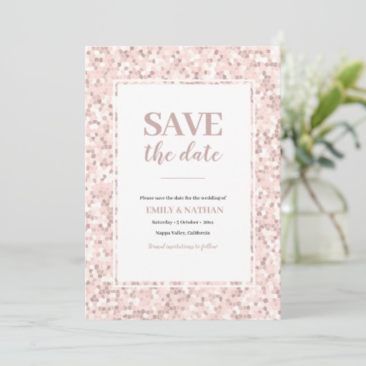 Bewaar de datum Mozaïek Dusty Pink Invitation Kaart (Staand voorkant)