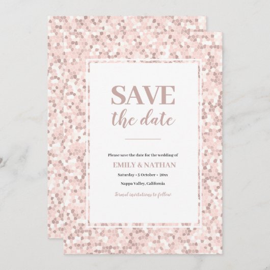 Bewaar de datum Mozaïek Dusty Pink Invitation Kaart (Voorkant / Achterkant)