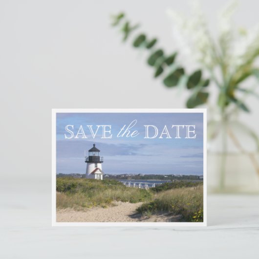Bewaar de datum Nantucket Wedding Brant Point Ligh Aankondigingskaart (Staand voorkant)