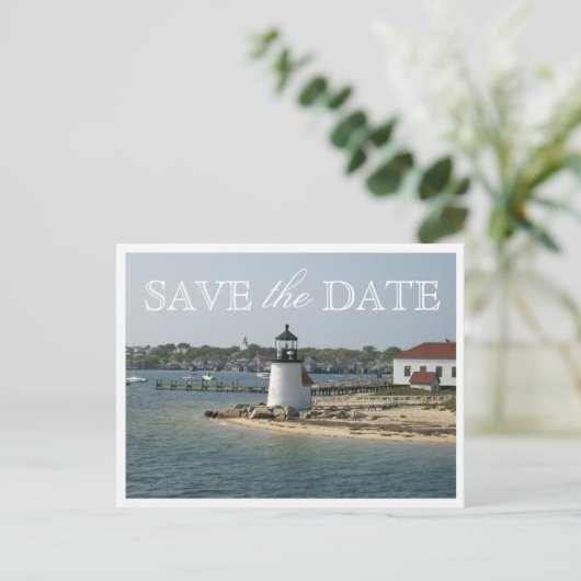 Bewaar de datum Nantucket Wedding Brant Point Ligh Aankondigingskaart (Staand voorkant)