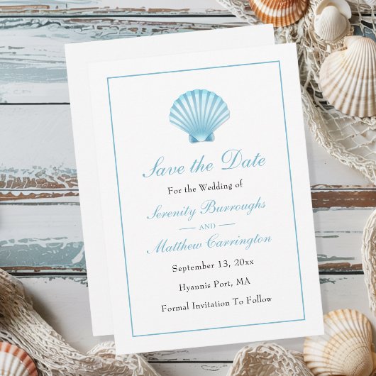 Bewaar de datum Nautical Beach Seashell Wedding Aankondiging