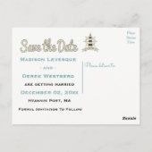 Bewaar de datum Nautical Lighthouse Verloving Briefkaart (Achterkant)