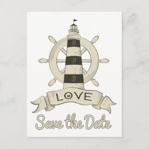Bewaar de datum Nautical Lighthouse Verloving Briefkaart