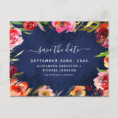 Bewaar de datum Navy Blue Floral Waterverf Aankondigingskaart (Voorkant)