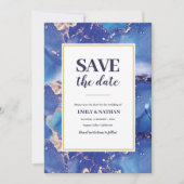 Bewaar de datum Navy Blue Gold Inky Invitation Kaart (Voorkant)