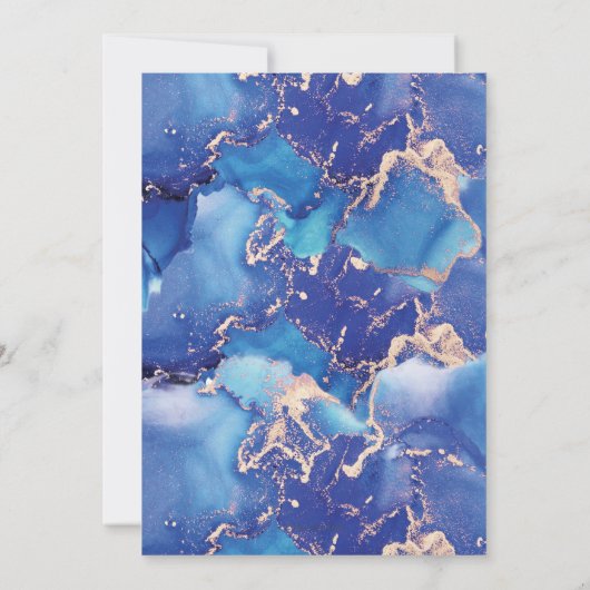 Bewaar de datum Navy Blue Gold Inky Invitation Kaart (Achterkant)