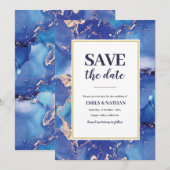Bewaar de datum Navy Blue Gold Inky Invitation Kaart (Voorkant / Achterkant)