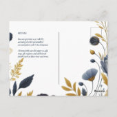Bewaar de datum Navy Geel Goud Bloem Elegant Briefkaart (Achterkant)