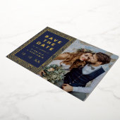 Bewaar de datum Navy Gold Folie uitnodiging (Gedraaid)