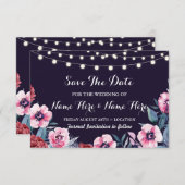 Bewaar de datum Navy Roze Burgundy Bloemen Uitnodi Save The Date (Voorkant / Achterkant)