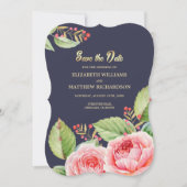 Bewaar de datum. Navyblauwe waterverf bloemkaart Save The Date (Voorkant)