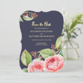 Bewaar de datum. Navyblauwe waterverf bloemkaart Save The Date (Staand voorkant)