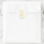 Bewaar de datum Nep goud folie Moderne script favo Ronde Sticker (Tas)