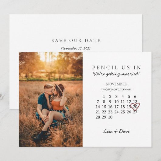 Bewaar de datum nov 2021 Maandkalender Roze Hart Feestdagenkaart (Voorkant / Achterkant)