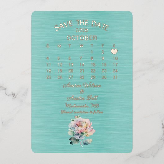 Bewaar de datum oktober 2026 Trouwdag Folie Uitnodiging (Voorkant)