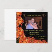 Bewaar de datum oranje lelies bloemstuk kaart (Voorkant / Achterkant)