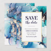 Bewaar de datum Paarse Blauwe inkt Uitnodiging (Voorkant / Achterkant)