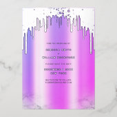 Bewaar de datum Paarse Glitter Drips Silver Folie Feestdagenkaart (Voorkant)