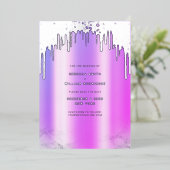 Bewaar de datum Paarse Glitter Drips Silver Folie Feestdagenkaart (Staand Voorkant)